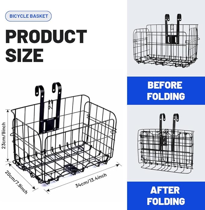nakxus h2 folding bike front basket Bike wire basket with handles easy to install on the front handlebars