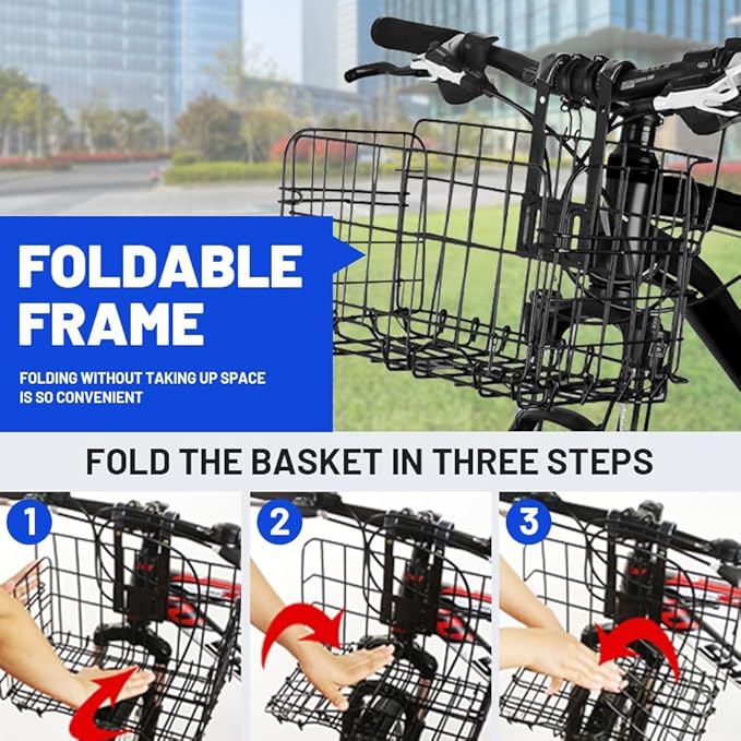 nakxus h2 folding bike front basket Bike wire basket with handles easy to install on the front handlebars