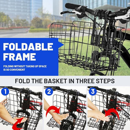 nakxus h2 folding bike front basket Bike wire basket with handles easy to install on the front handlebars